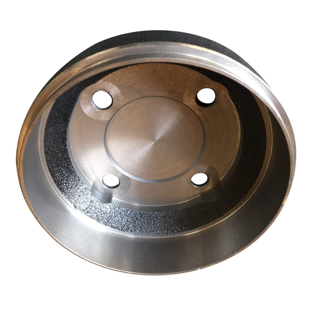 Performance Plus Carts brake drum closeup, die-cast steel for reliable braking.