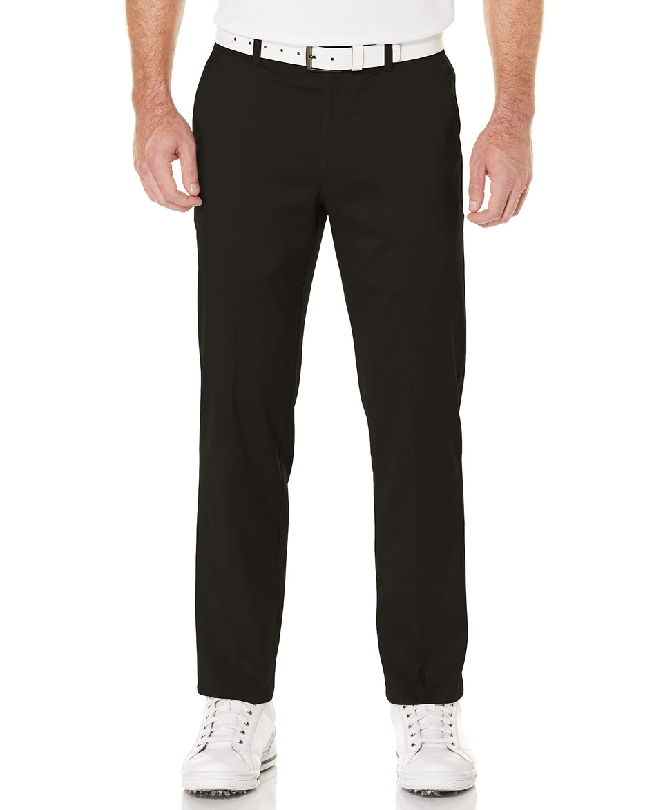 PGA Tour men’s flat front pant close-up highlights moisture-wicking fabric for all-day comfort.
