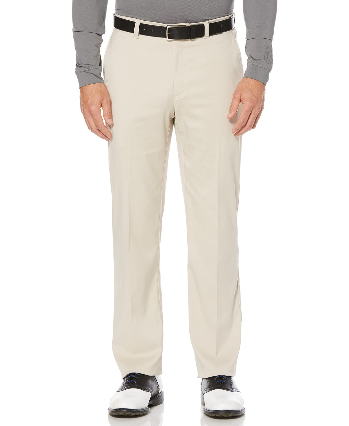 PGA Tour men's flat-front active waistband golf pants enabling flexible movement and all-day comfort.