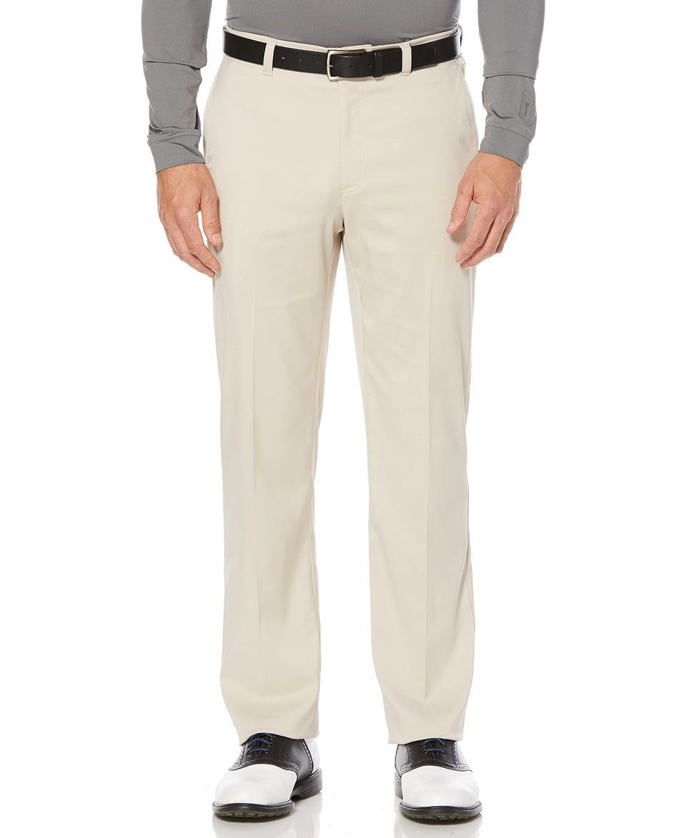 PGA Tour men's flat-front active waistband golf pants enabling flexible movement and all-day comfort.