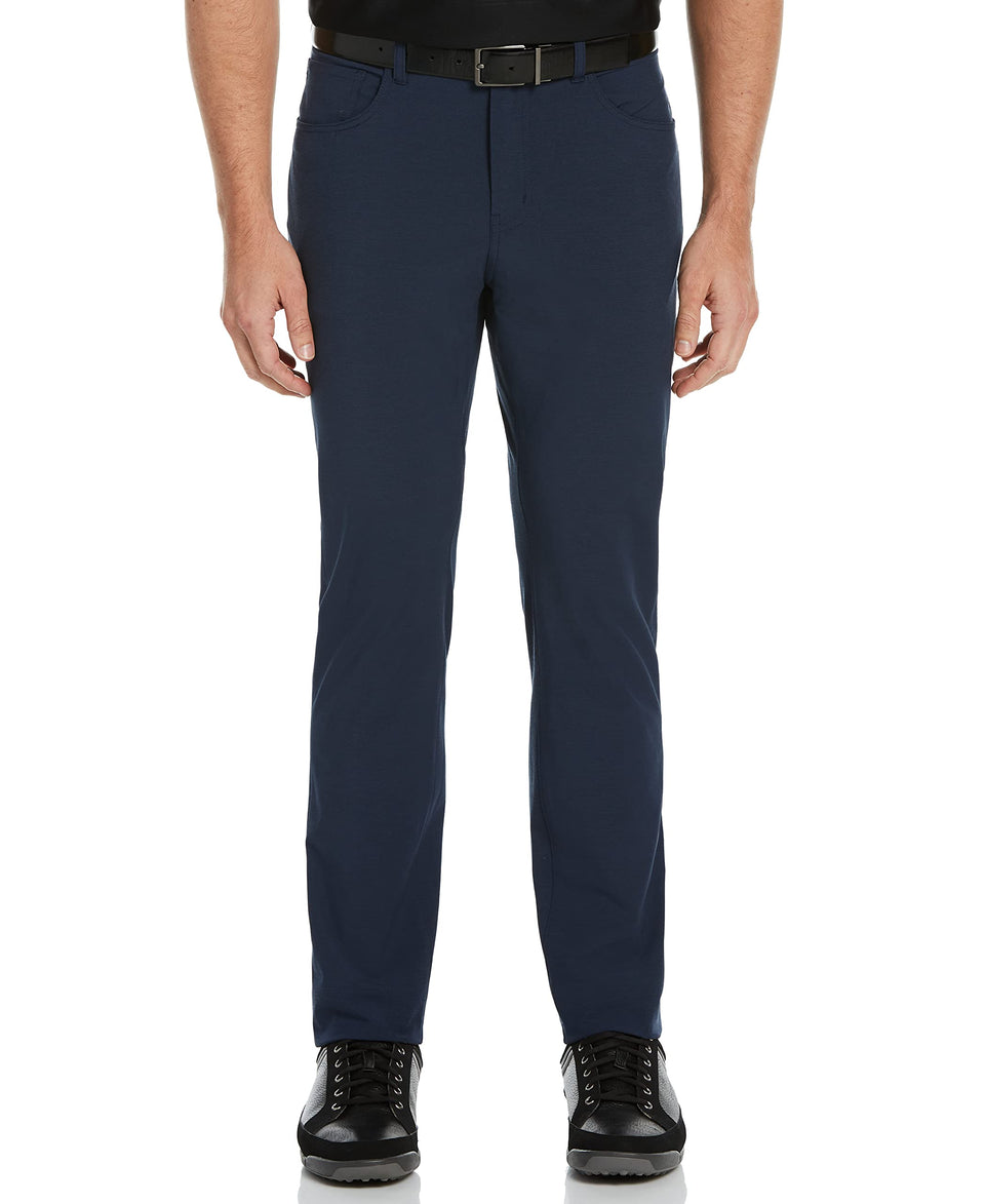 PGA TOUR men's flat-front golf pant in deep navy heather, front view with stretch for on-course comfort
