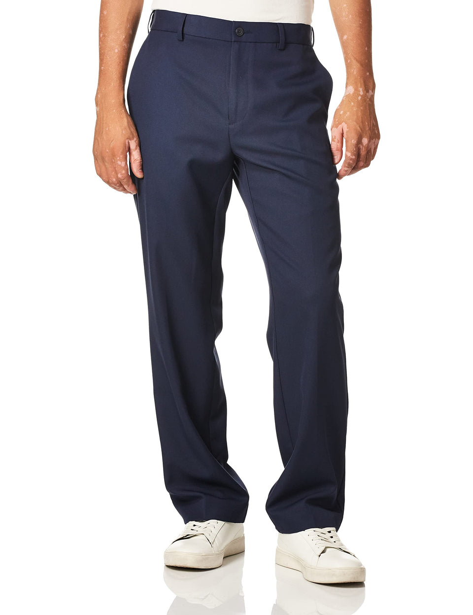 PGA TOUR men's flat-front golf pants with expandable waistband in Black Iris, front view for all-day comfort