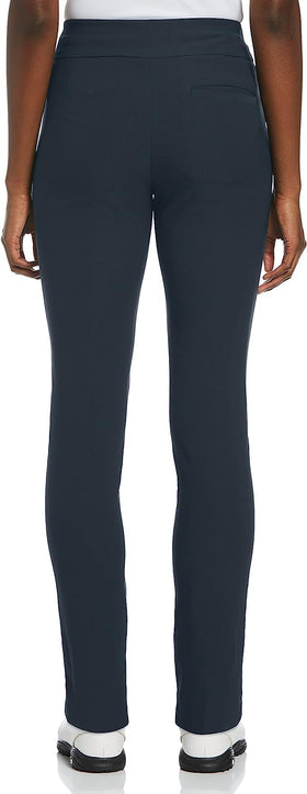 PGA TOUR tummy-control pull-on pants in navy, side view with pockets for tees and balls.