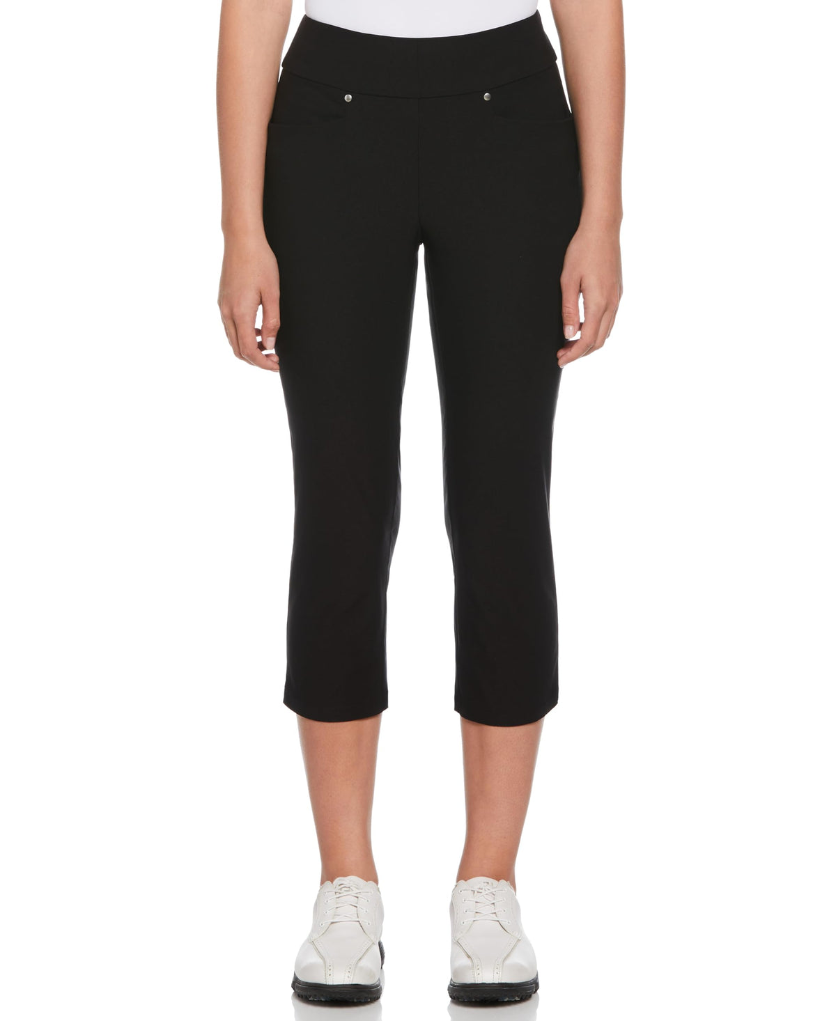 PGA TOUR women's 22-inch pull-on capri pants with tummy control for a flattering silhouette on the course.