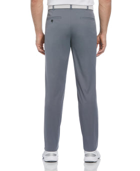 PGATOUR men's flat front pant Quiet Shade, side view highlighting flexible waistband and mobility.