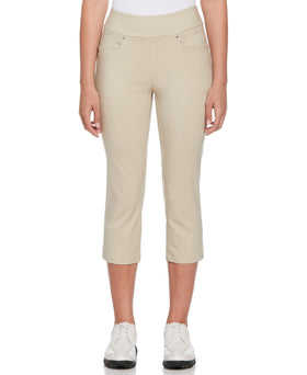 PGA TOUR women's 22-inch pull-on capri pants showing the pull-on waistband for easy dressing and freedom of movement