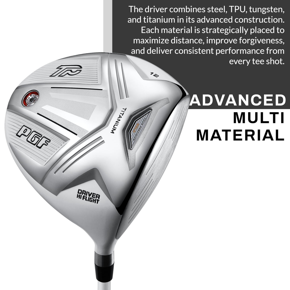 PGF Gold Tour driver left-hand setup image illustrates fit for left-handed players.