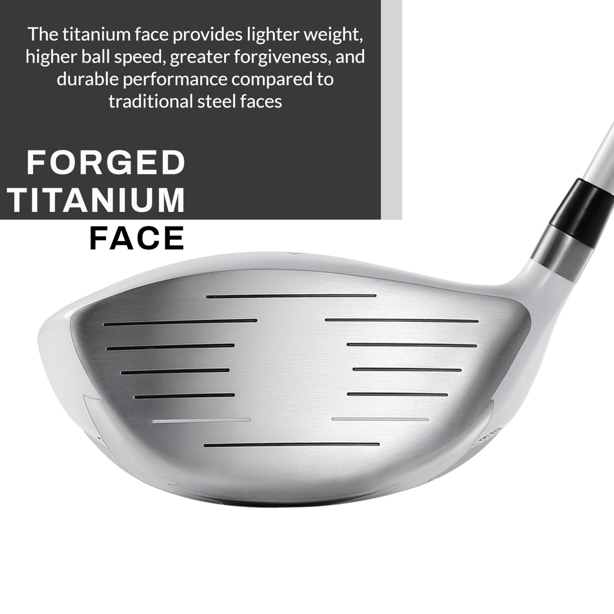PGF Gold Tour driver titanium speed frame detail underscores lightweight feel and faster ball speeds.