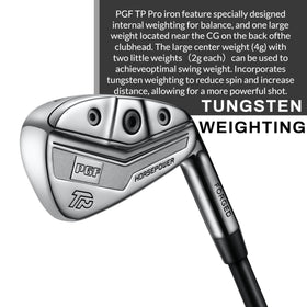 PGF Gold TP driving iron at address demonstrates a forgiving large face for off-center hits