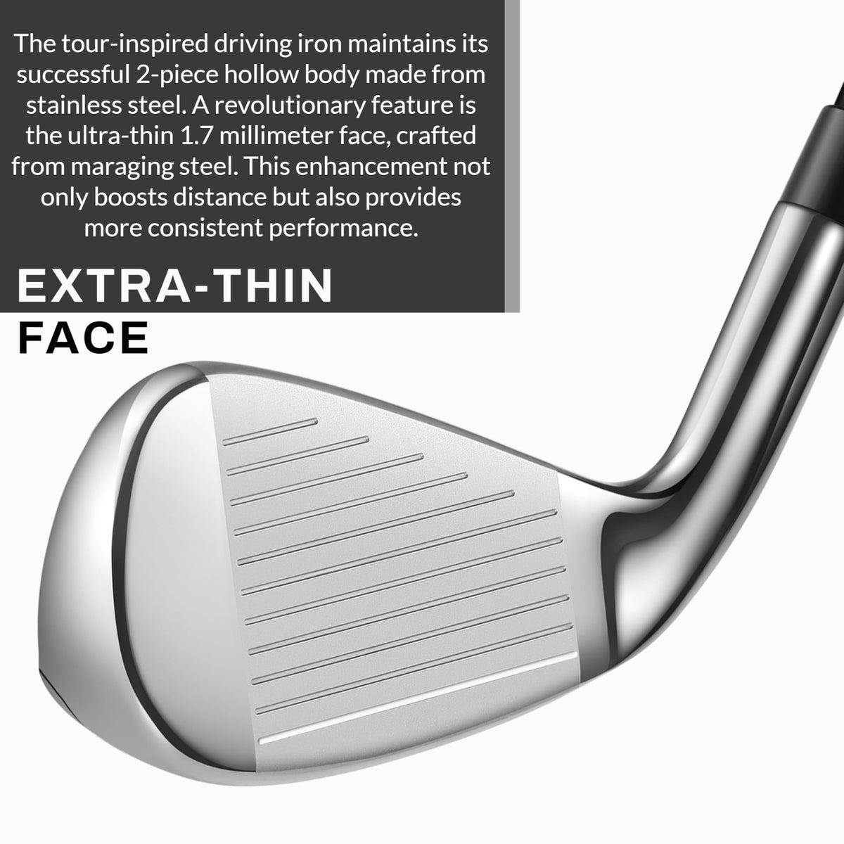 PGF Gold TP iron-back shows tungsten weighting for balance and stable impact