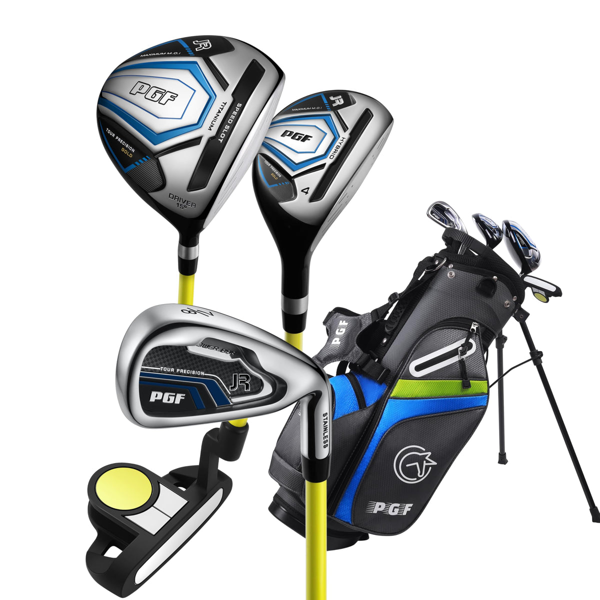 PGF Gold TP JR kids golf set in black for right-handed juniors, easy handling on the course.