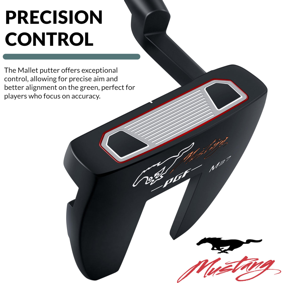 PGF Mustang M37 heavyweight design delivers stability for off-center putts.