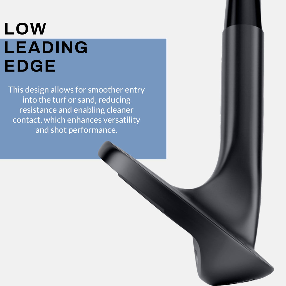 PGF Mustang sand wedge 58° bunker detail highlights milled sole for consistent contact.