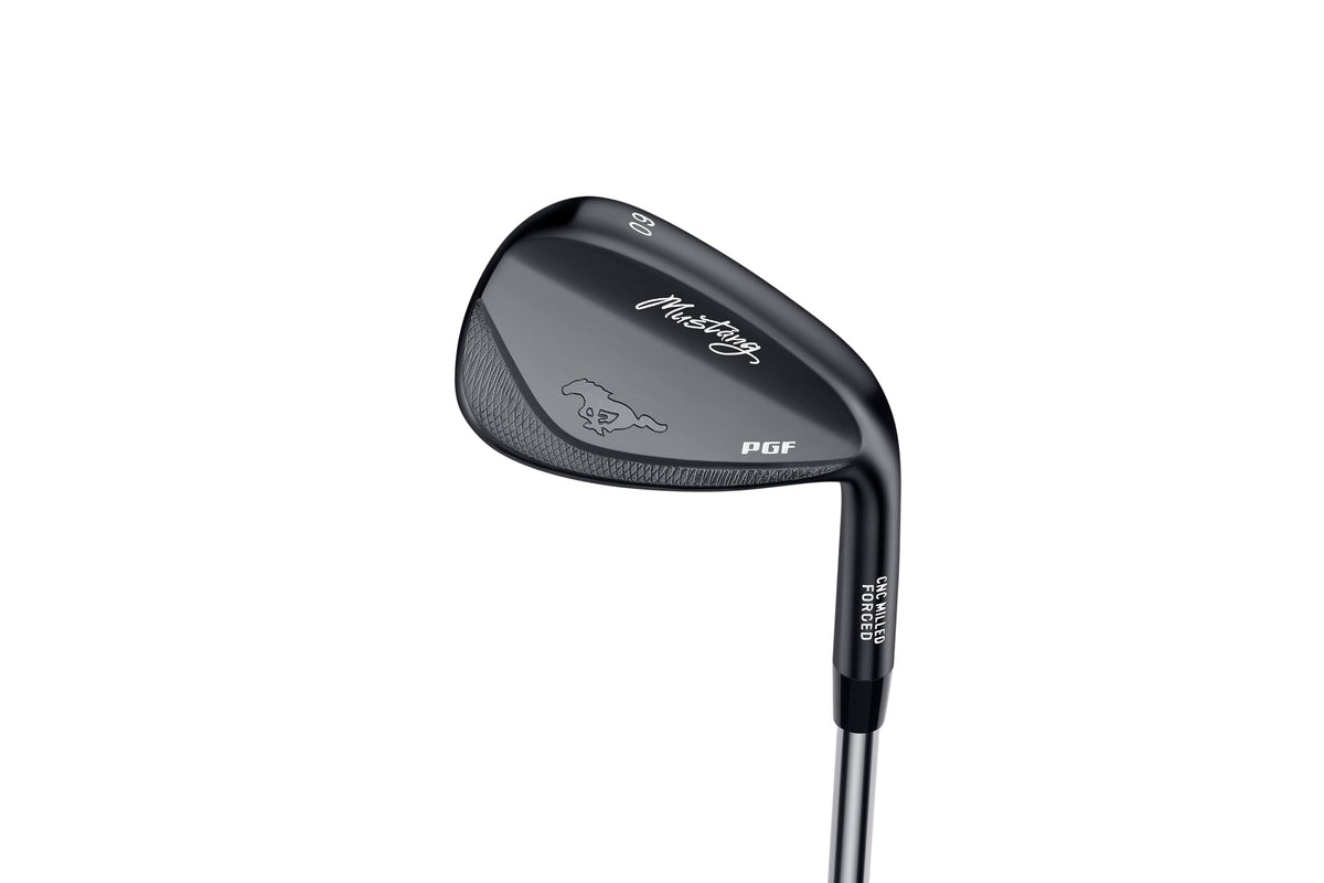 PGF Mustang 60-degree forged high-toe sand wedge in black for bunker control