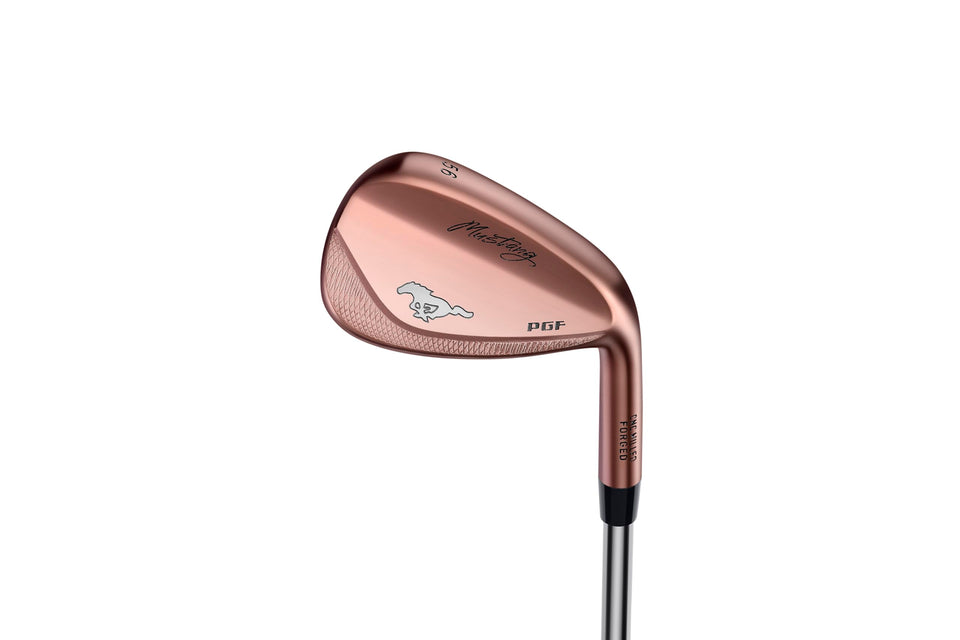 PGF Mustang forged sand wedge face detail showing precise greenside control.