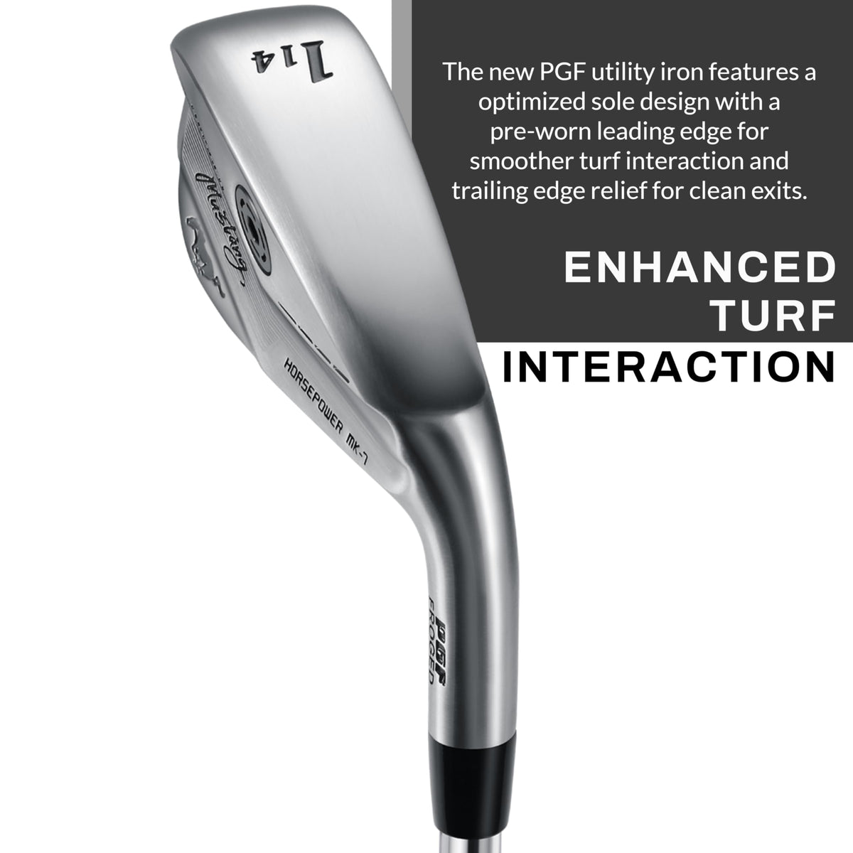 PGF Mustang Horsepower Pro driving iron tungsten weighting supports optimized swing weight and distance