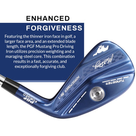 PGF Mustang Horsepower Pro driving iron in use demonstrating comfortable setup and trajectory options