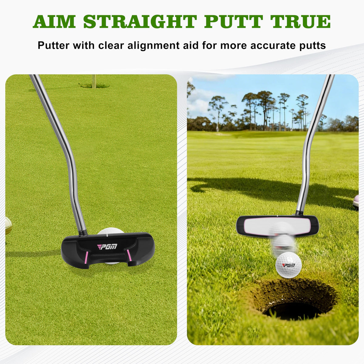 PGM mallet putter with ball retrieval for quick after-putt pickups.