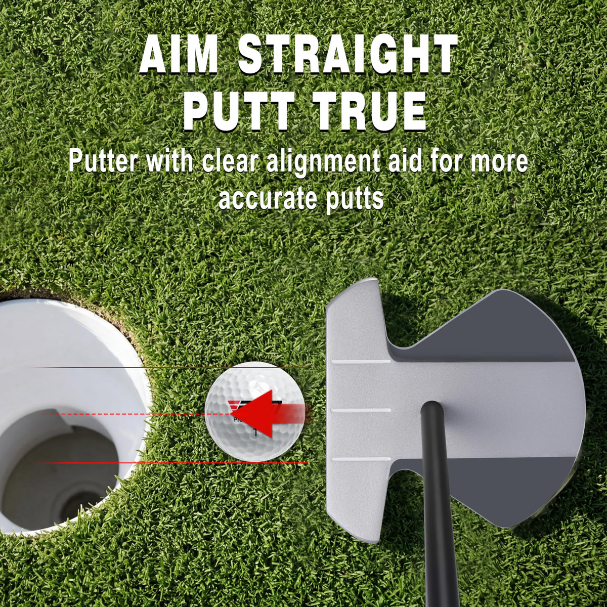 PGM 34 putter in hand supports a stable, confident stroke.