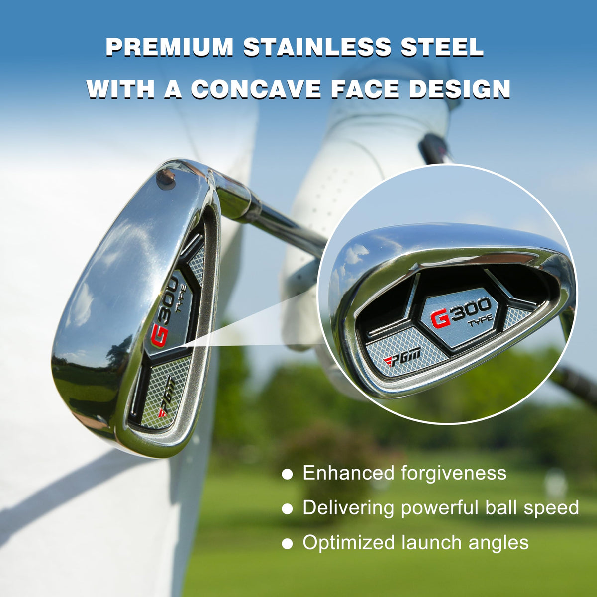 PGM 7 Iron cavity-back design emphasizes forgiveness and control.