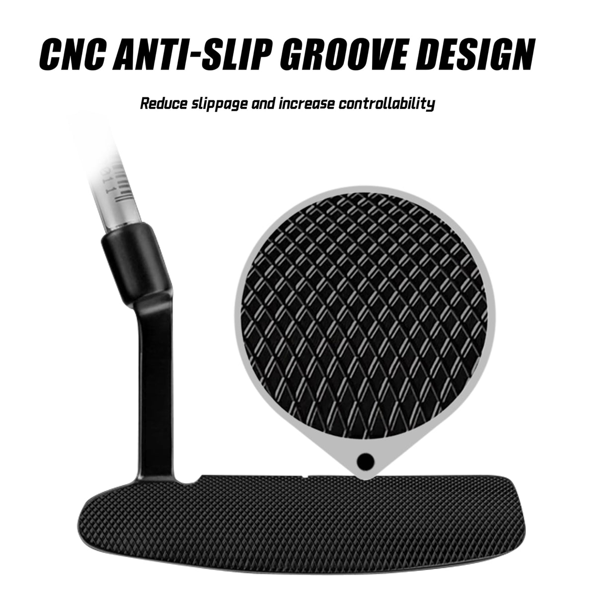 PGM Golf Club Putter face grooves enhance grip and consistency