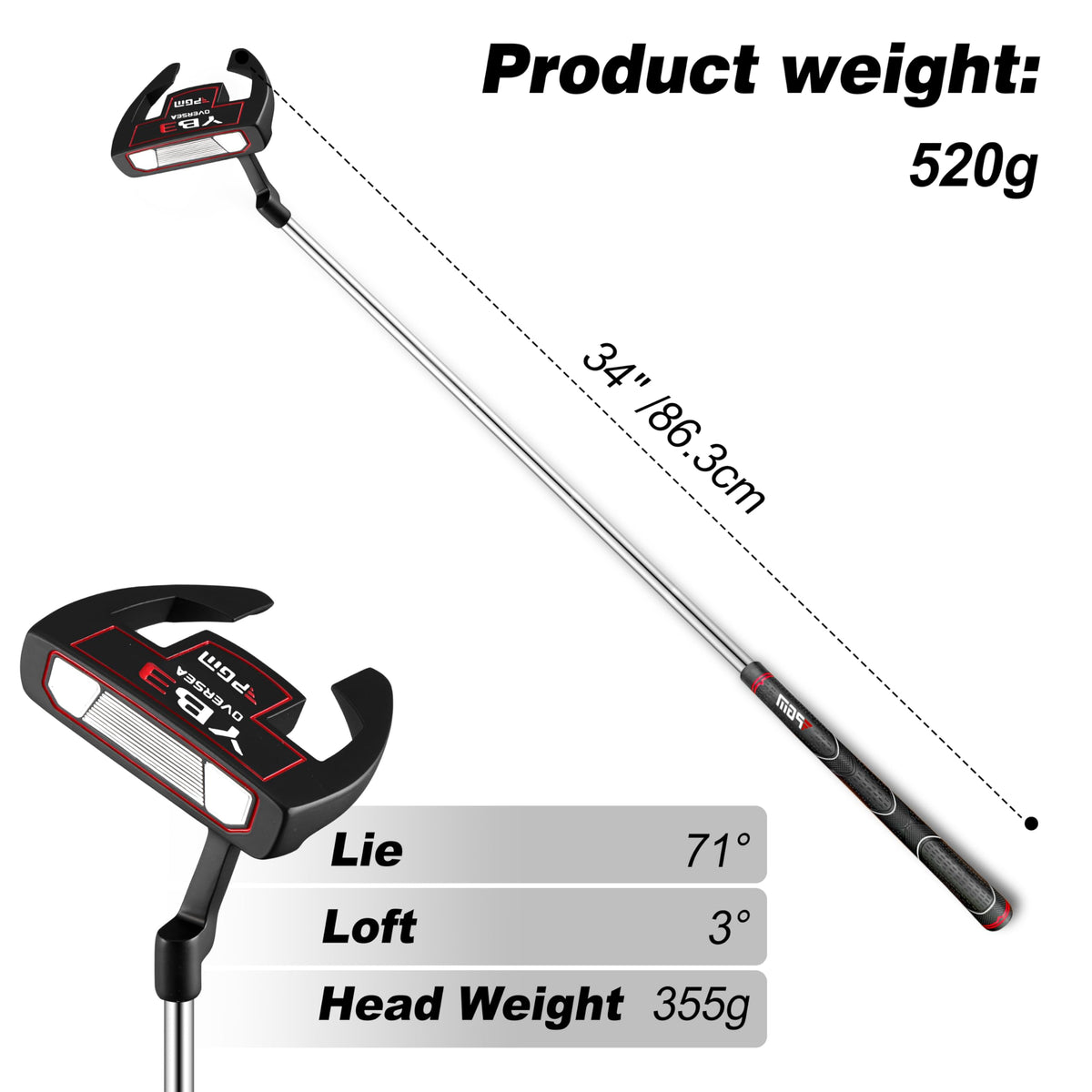 PGM Golf Putter's bold alignment guide helps target alignment.