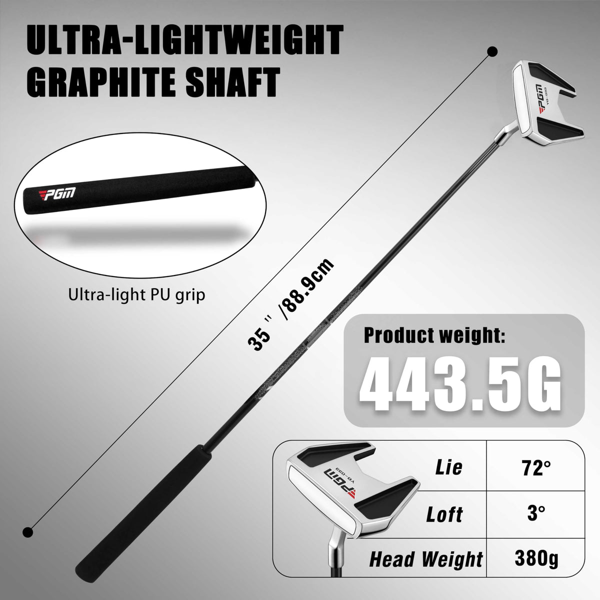 PGM graphite shaft keeps the swing light and responsive