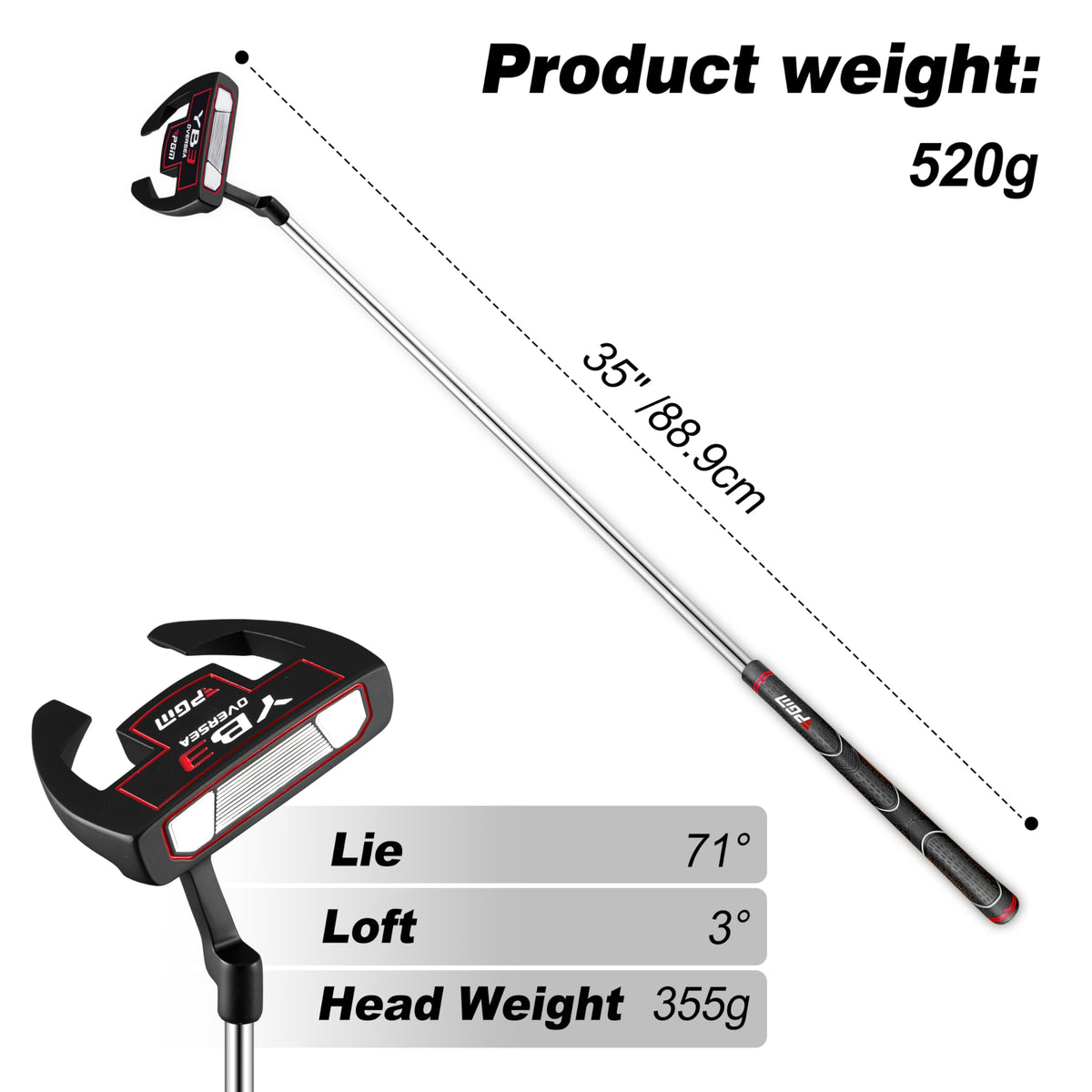 PGM Golf putter high MOI mallet head resists twisting on mishits