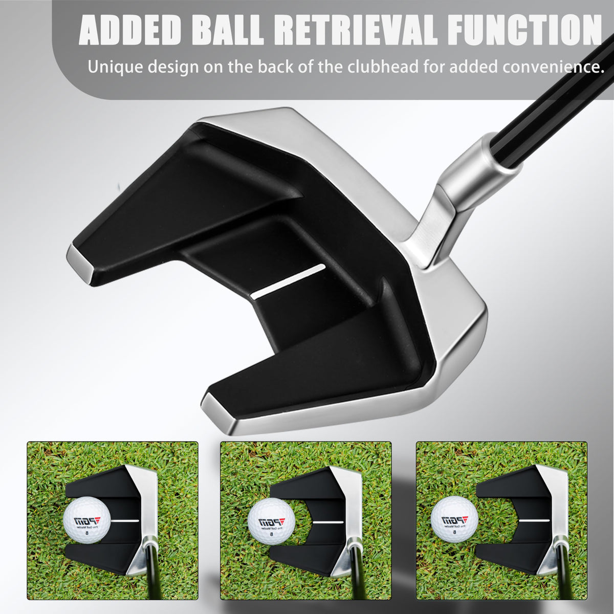 PGM Golf Standing Putter ball retrieval function for quick post-putt collection