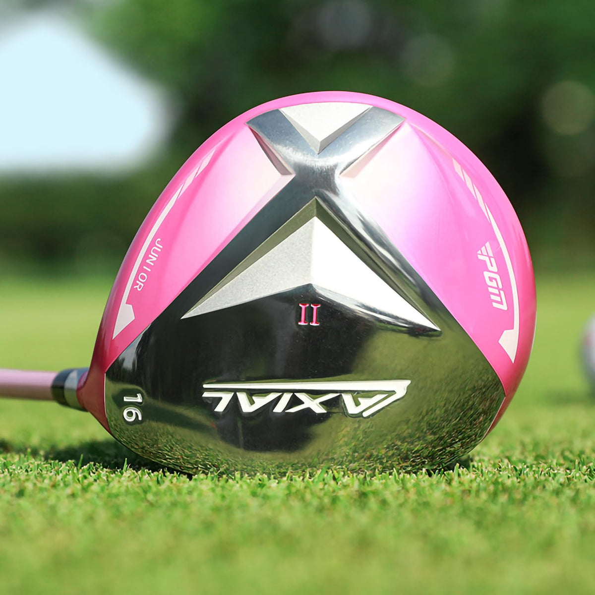 PGM junior golf club heads closeup highlighting durable steel construction.