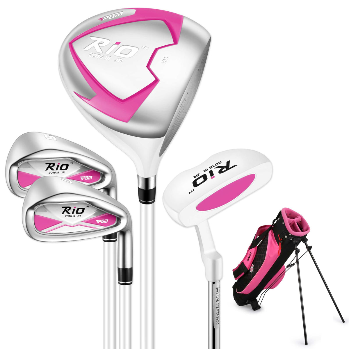 PGM Junior golf set driver showcases oversized sweet spot for easier distance control.