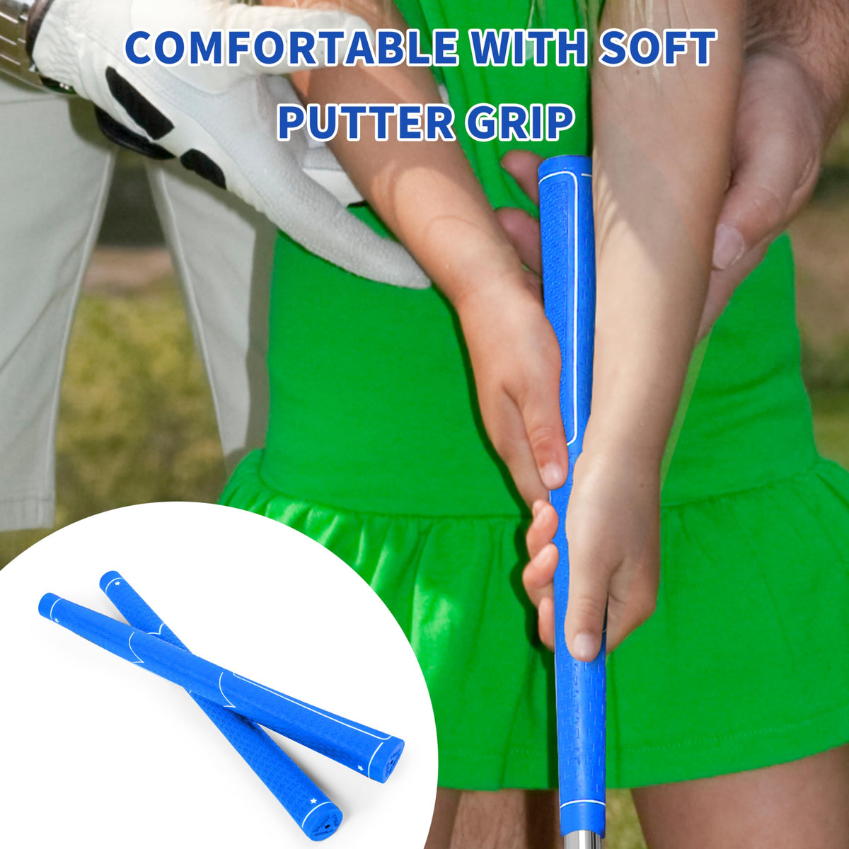 Bright blue-green multi-color finish on the PGM junior putter