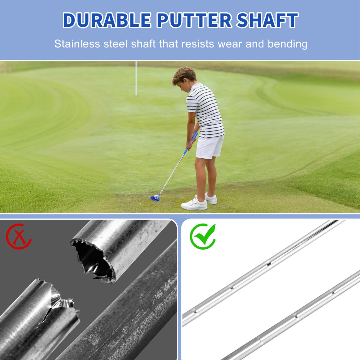 Plumber neck design of the PGM junior putter for alignment visualization
