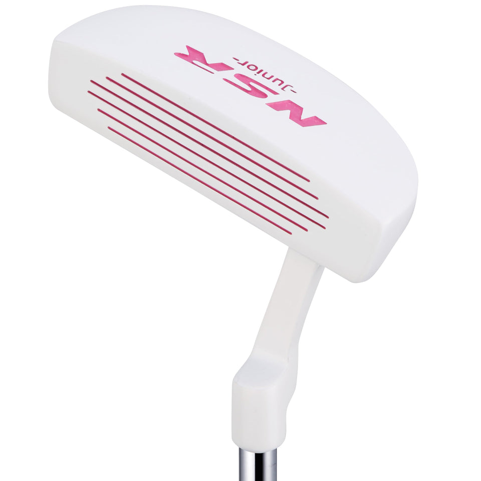PGM Kids Putter left-handed head view with alignment lines and white-pink styling.