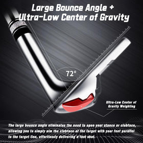 PGM left-handed wedge with steel head improves bunker lift and stability.