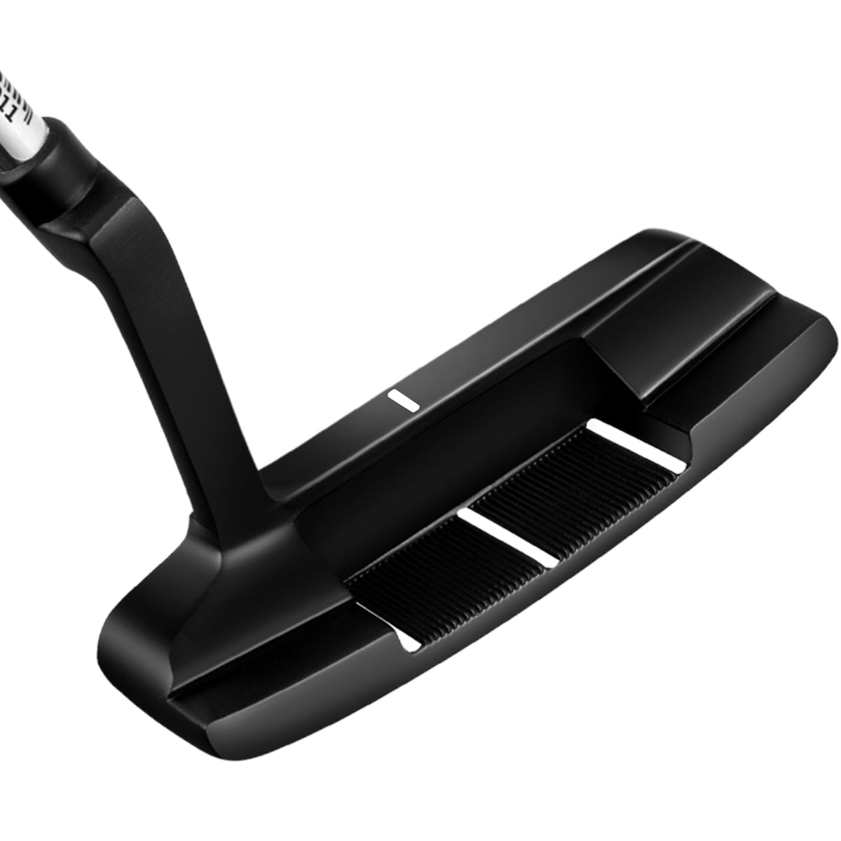 PGM Oversea putter showing grooved face for forgiveness and straighter putts.