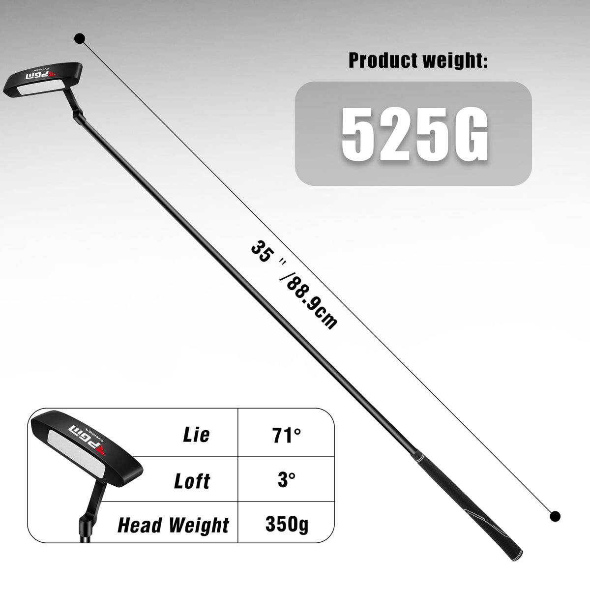 PGM Oversea graphite shaft 35 inch offers lighter feel and smoother tempo.