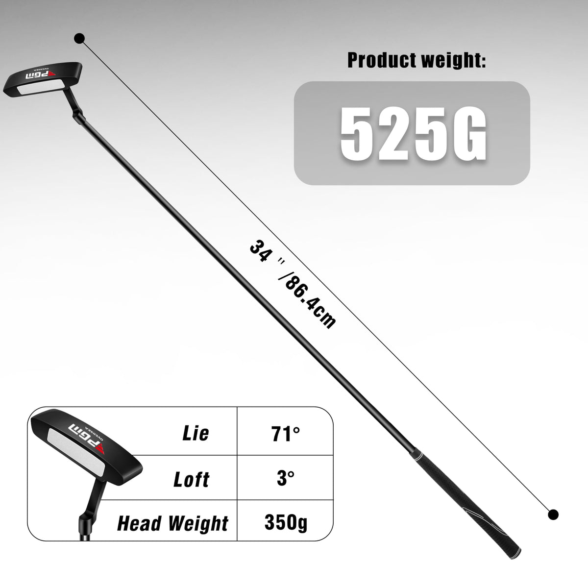 PGM Oversea putter displayed in stand for storage and display
