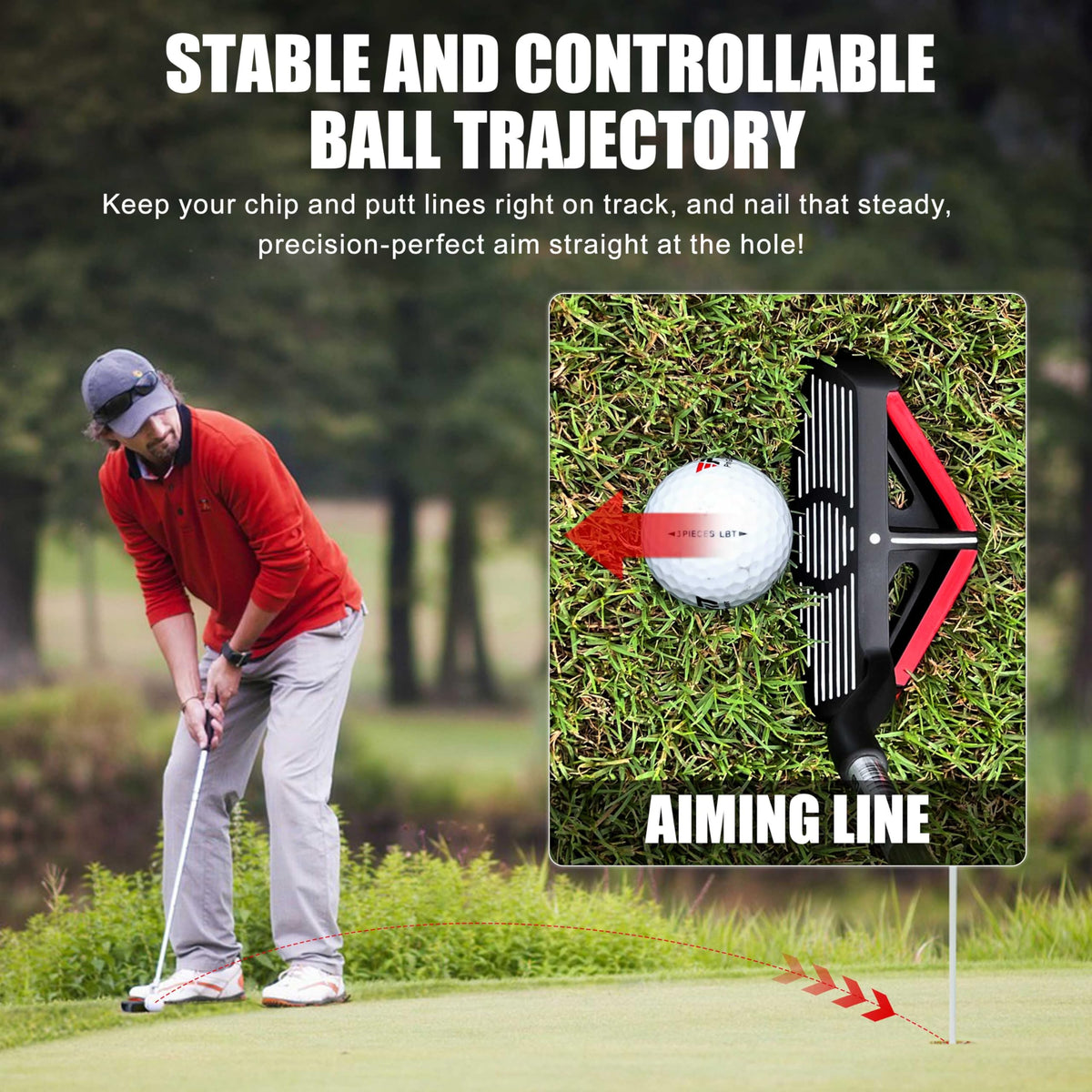 PGM premium stainless steel chipper head for durable, solid feel around greens.
