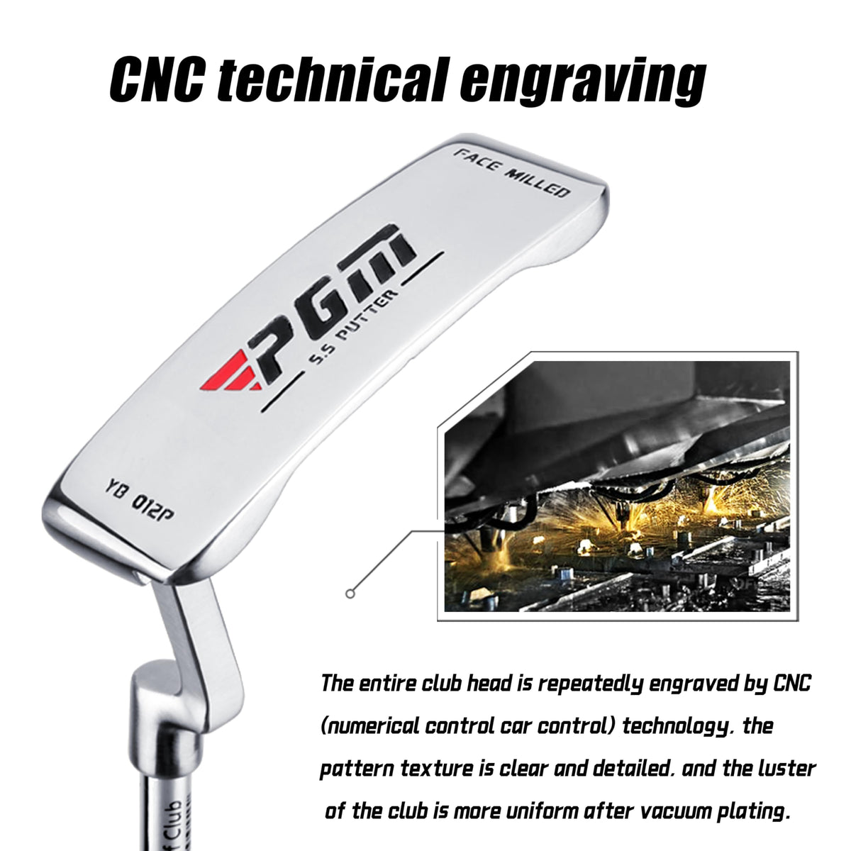 PGM putter head features CNC engraving for consistent performance