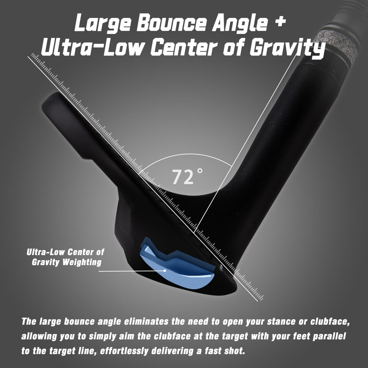 PGM right-handed wedge in bunker shot pose demonstrates high loft impact