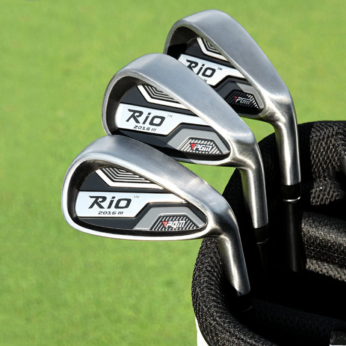 PGM Rio 7 Iron in action on the range shows crisp contact.