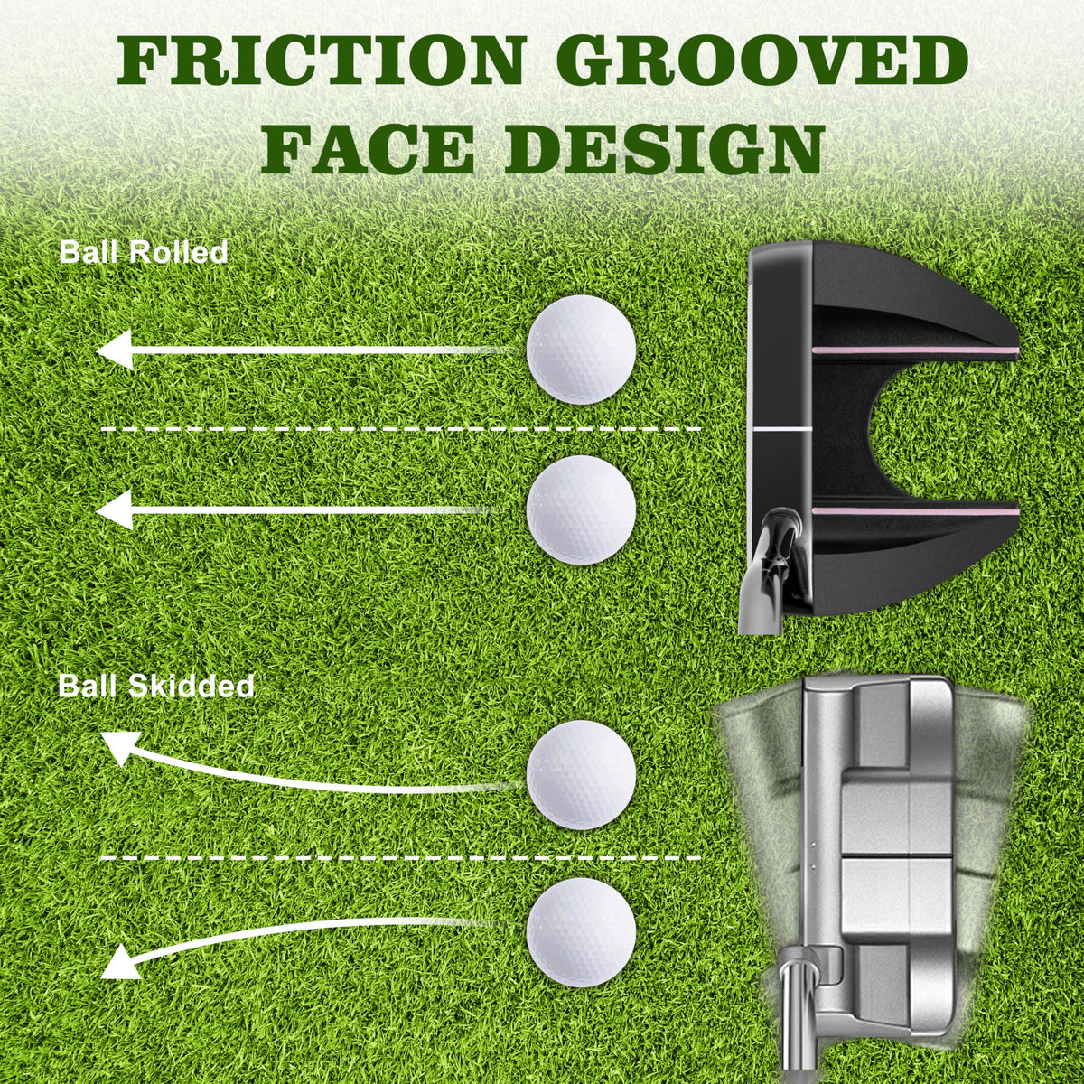 PGM stainless steel putter delivers crisp impact feedback.