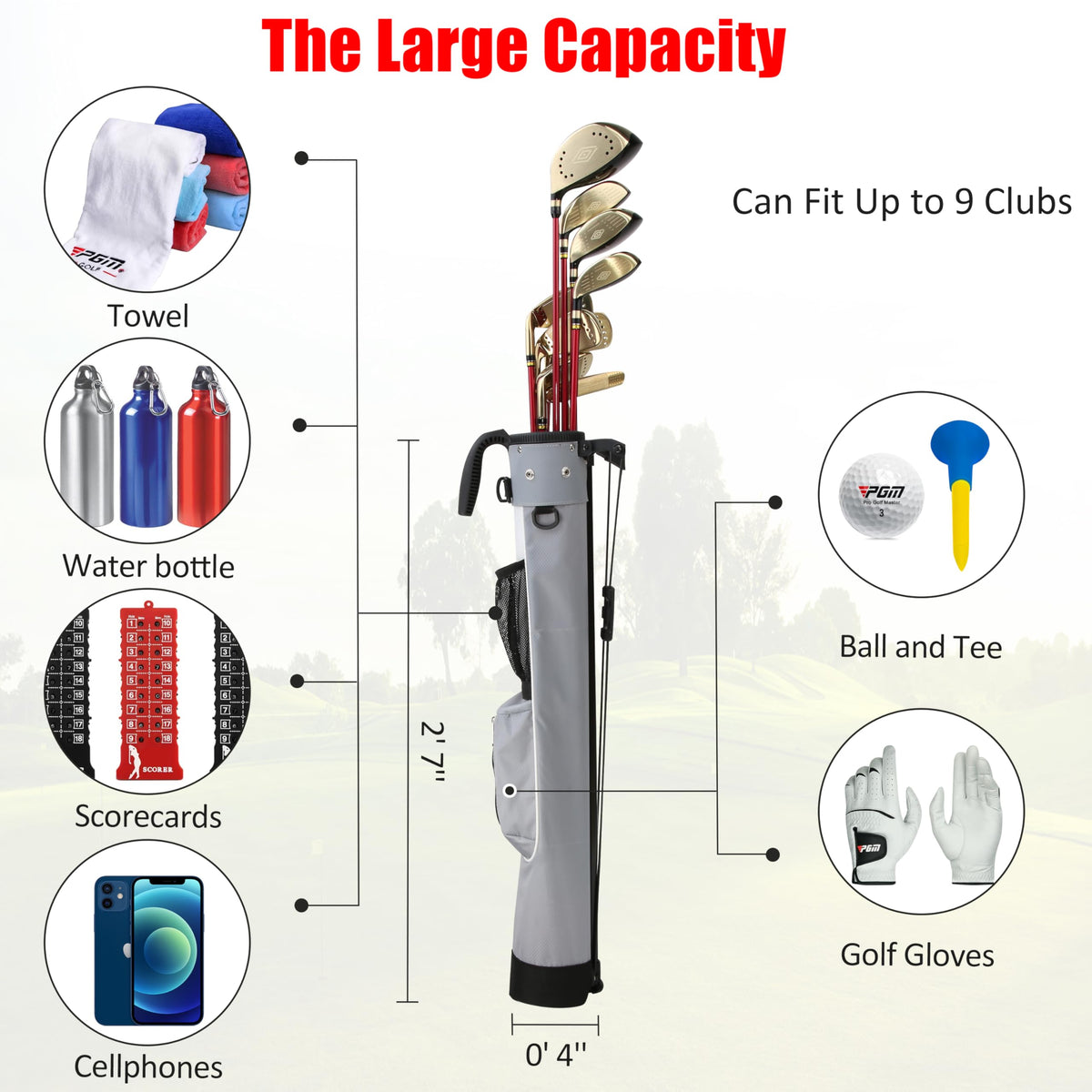 PGM Sunday Golf Bag carry handle provides quick, comfortable lifting.