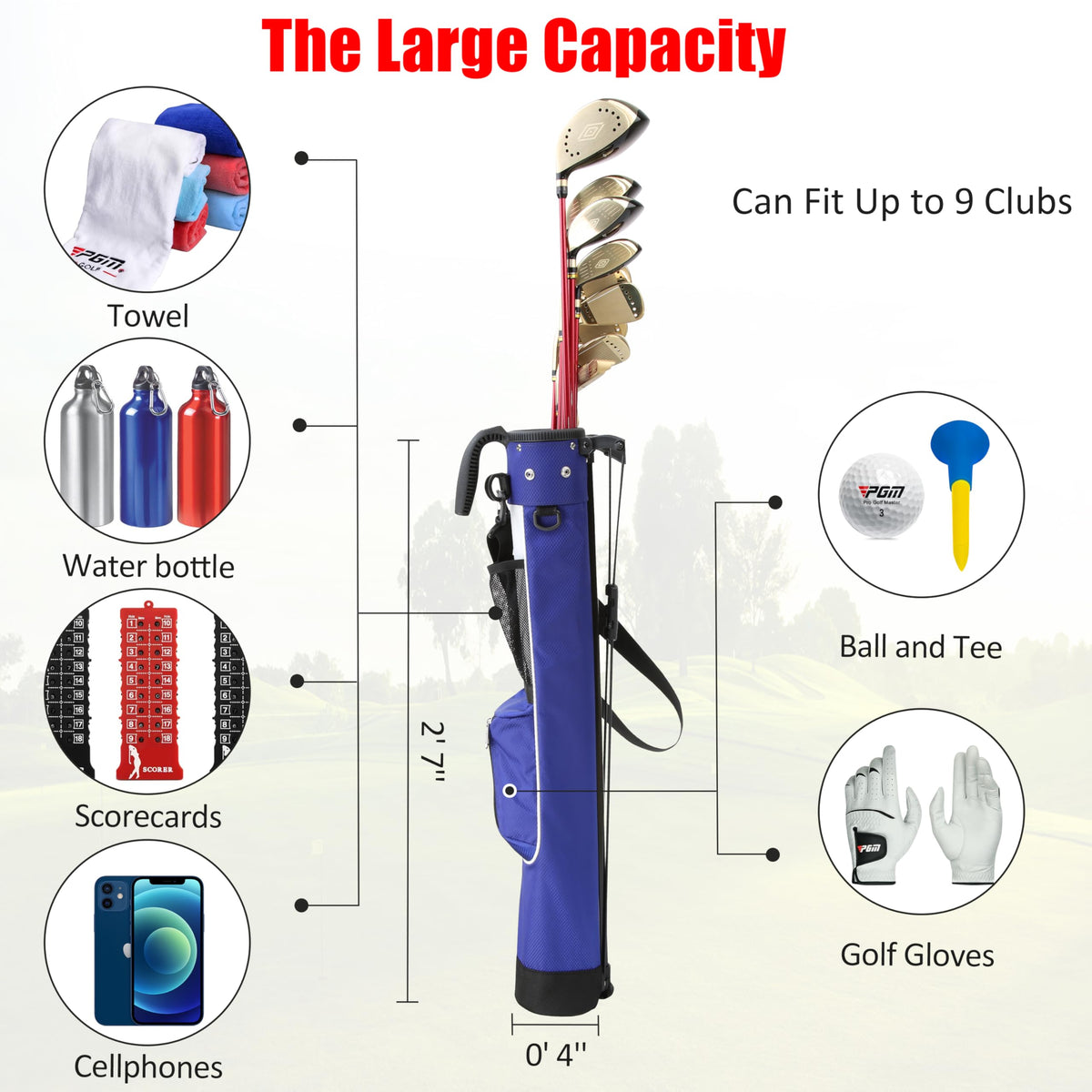 PGM Sunday Golf Bag reinforced stand bottom provides stable support.