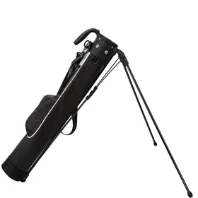 PGM Sunday golf bag with stand deployed on fairway for quick, stable club access