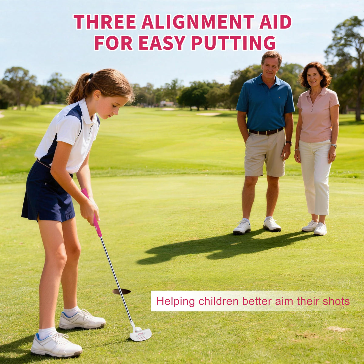 PGM three-line alignment helps kids aim on short and mid-range putts.