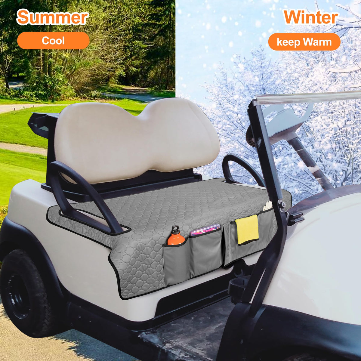 Four front pockets offer practical storage on the fairway.