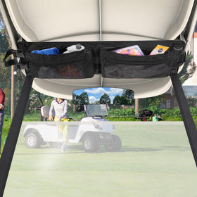 PGmoon mounted overhead storage in a golf cart cockpit, keeping essentials at reach