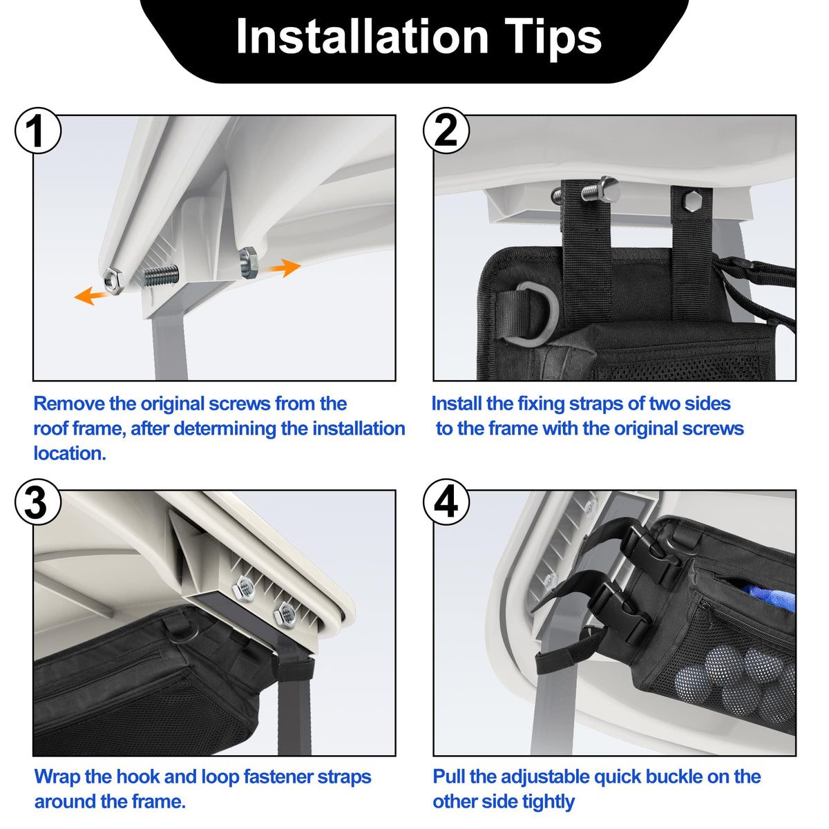 PGmoon ceiling bag side profile with secure straps for quick, no-drill installation on carts